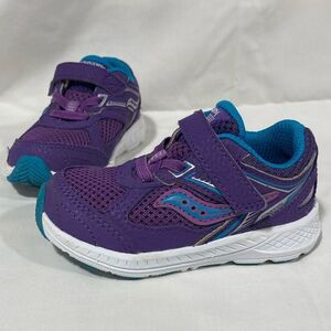 Saucony Sneaker Cohesion 14 Toddler Sz 5.5 Purple &‎ Teal Leather Slip On Shoe